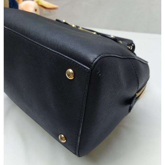 Michael Kors Black Leather Domed Double Handles Zipper Satchel Bag - Picture 14 of 14